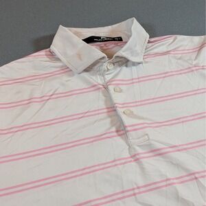 RLX Ralph Lauren Mens Golf Polo Shirt Size M‎ Pink Stripe Performance Breathable